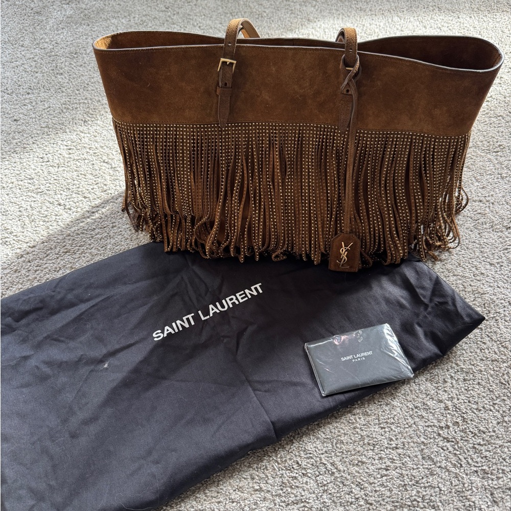 Yves Saint Laurent Tan Suede Fringe Tote - Picture 10 of 10